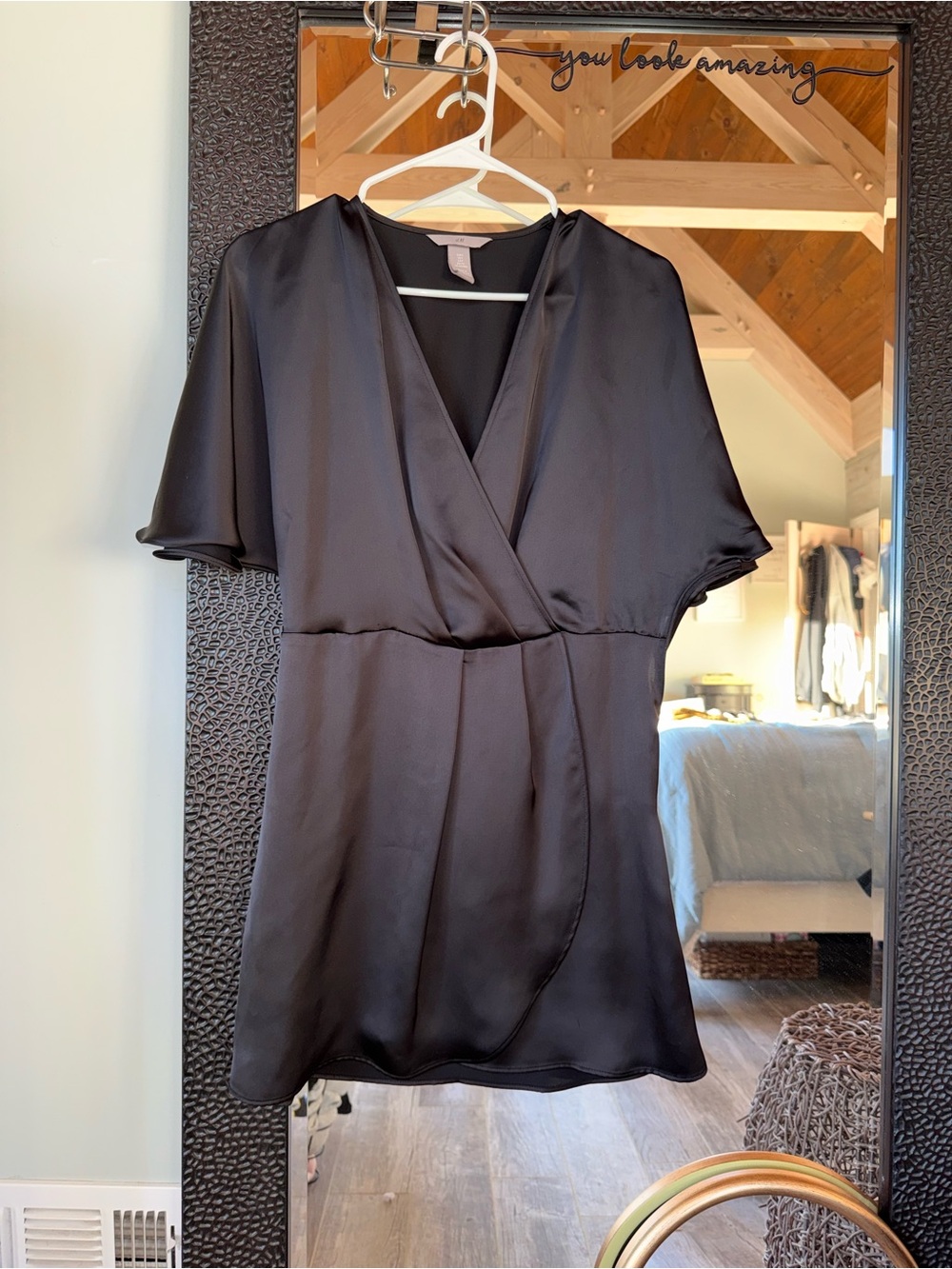 H&M Black Satin Wrap Mini Dress